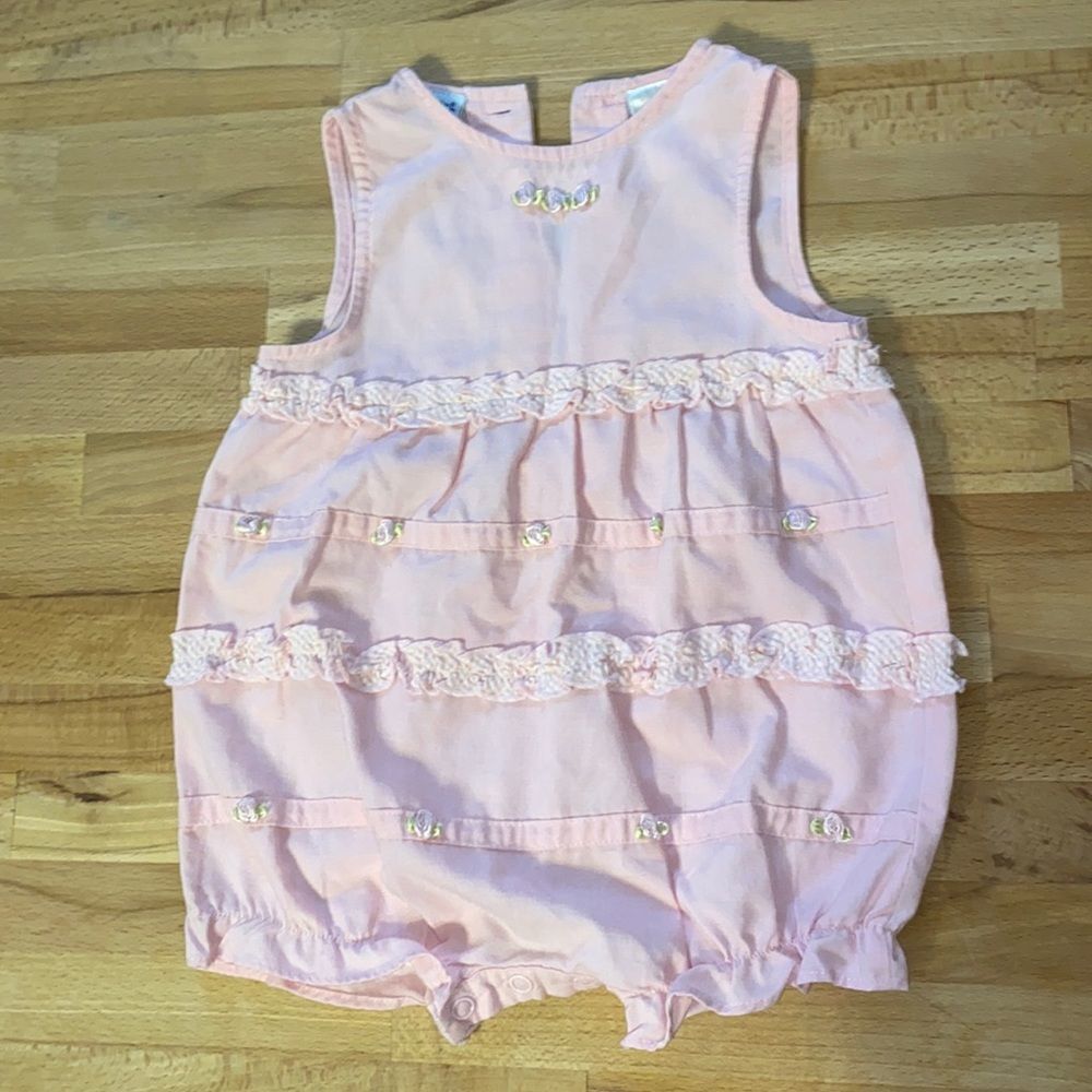 Okie Dokie Vintage Girl’s 18 month 1 piece pink outfit snap buttons